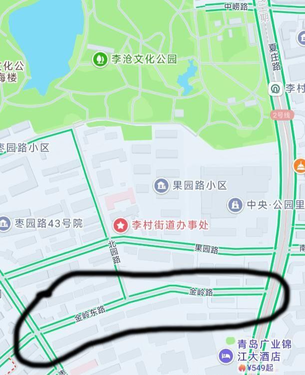 青岛 李村公园南边金岭东路，都